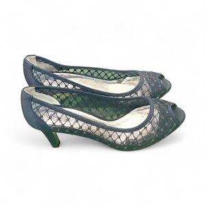 Adrianna Papell Navy Blue Saba Mesh Sequin Leather Heels